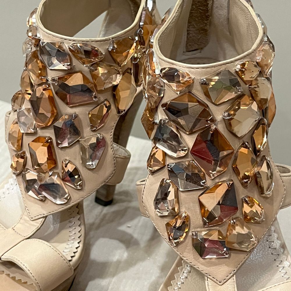 Jean-Michel Cazabat Crystal Embellished Platform Leather High Heels Nude Sz 7.5 - Picture 6 of 16